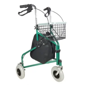 Andador Plegable Freno en manetas 3 ruedas Cesta Verde Caleta - Mobiclinic